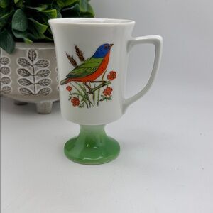 Vtg 1960's Fred Roberts Bird Mug Cup Pedestal 1960s Green Songbird MCM
